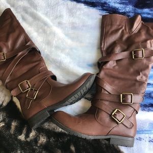 Justfab brown buckle boots